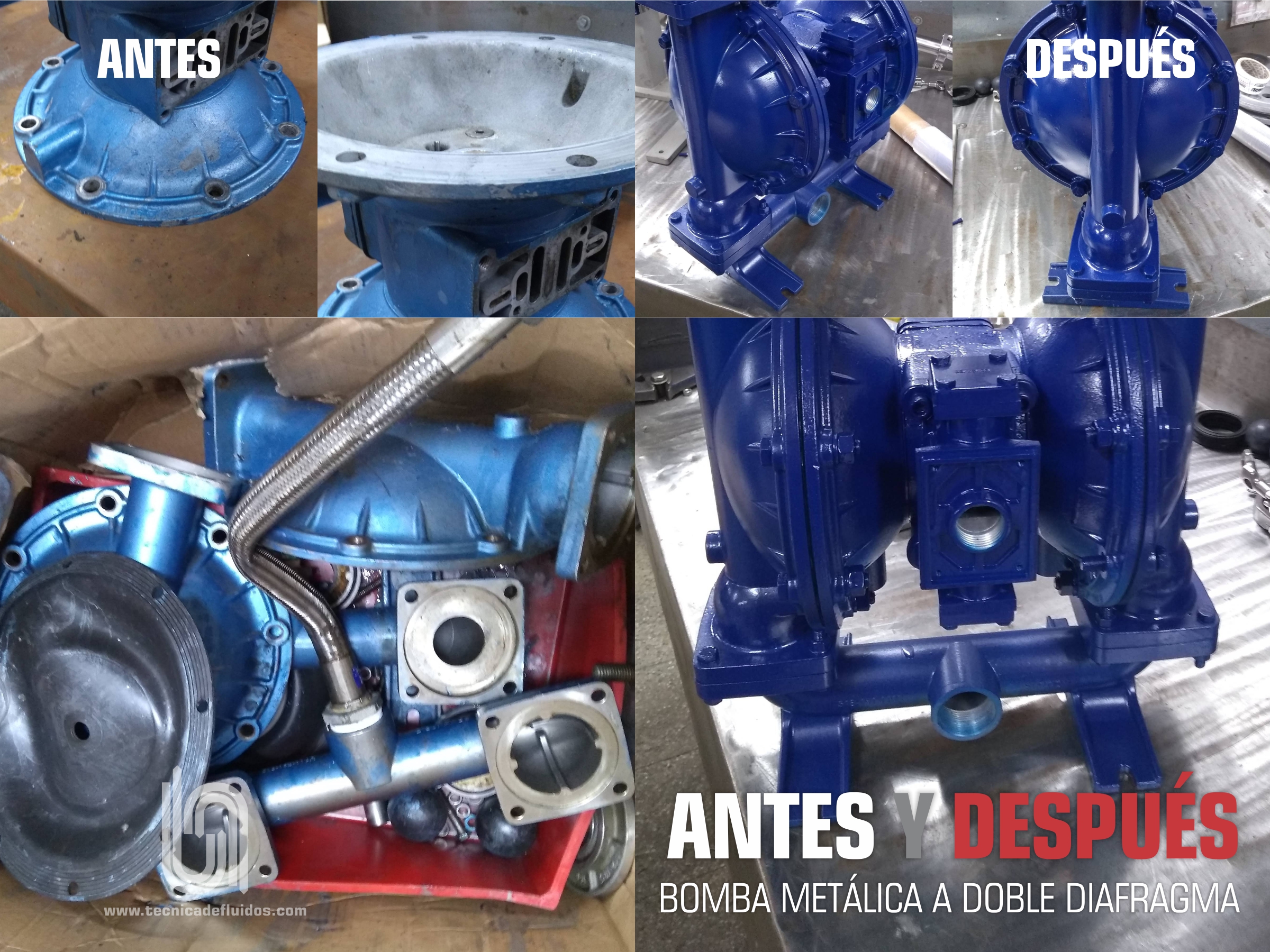 ANTES Y DESPUÉS - BOMBA METÁLICA A DOBLE DIAFRAGMA